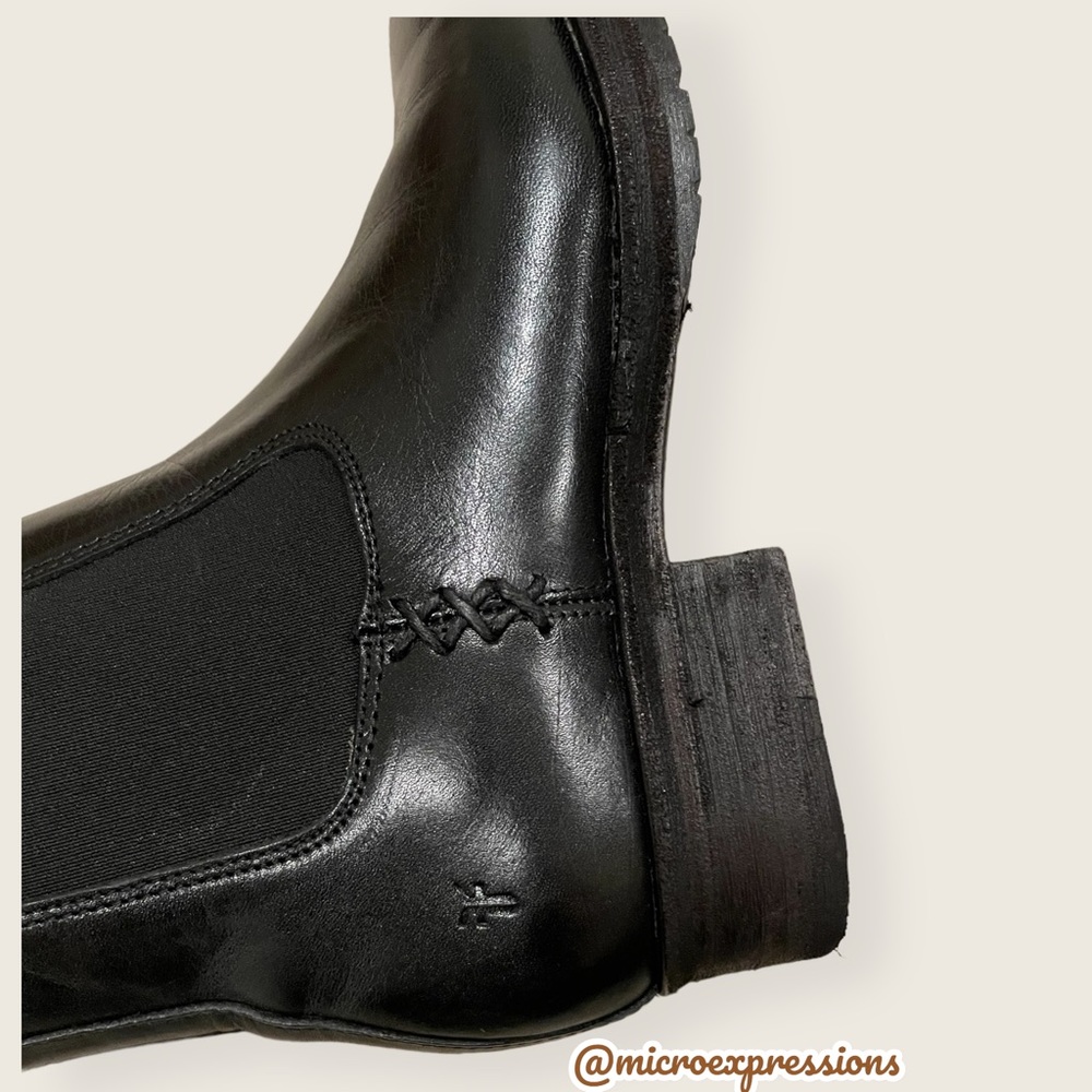 $369 Frye Melissa Chelsea Black Genuine Leather Comfy Low Heel Short Ankle Boot - Picture 14 of 16